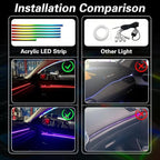 Acrylic Interior Car LED Lights with Remote and Wireless APP 10 in 1,Ambient Lighting Kits Fiber Optic Strip LEDs,16 Million Colors Music&DIY Function