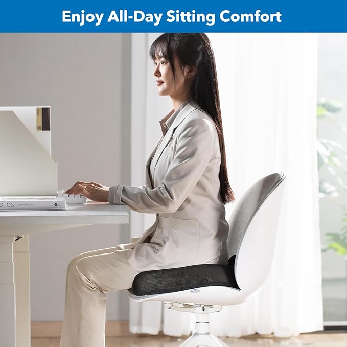 Mount-It! Office Seat Cushion, Premium Comfort Chair Lumbar Support, Memory Foam, Gel Filling, Ergonomic for Car, Desk, Back Hip Butt Tailbone Relief, Sciatica Cushions Washable Cover in Black