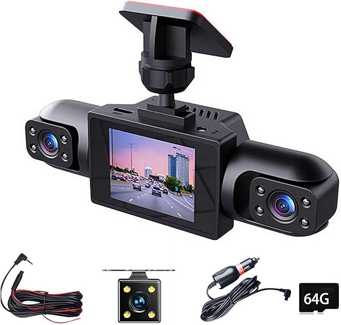 Full View Car Dashcam System, 360° 4 Channel Dash Cam for Cars Front/Rear/Left/Right, 4k Definition 1080p with 32/64/128GB, with Interior Infrared Light Sensor Loop Recording