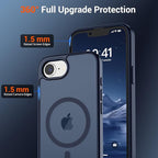 SUPFINE Magnetic for iPhone 17e Case/iPhone 16e Case with Screen Protector (Compatible with MagSafe) (Military Grade Drop Protection) Translucent Matte Shockproof Phone Cover,Dark Blue