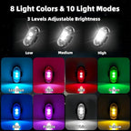 6PCS Wireless LED Strobe Lights with Remote Control, Wireless LED Warning Lights 8 Colors USB Charge IP65 Waterproof Anti-Collision, for Car Interior Motorcycle Bike Drone Car Truck RC Aircraft