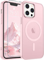 SUPFINE Magnetic for iPhone 13 Pro Case with Screen Protector (Compatible with MagSafe) (Military Grade Drop Protection) Translucent Matte Shockproof Phone Cover,Light Pink
