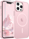 SUPFINE Magnetic for iPhone 13 Pro Max Case with Screen Protector (Compatible with MagSafe) (Military Grade Drop Protection) Translucent Matte Shockproof Phone Cover,Light Pink