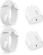 iPhone 17 16 15 Charger USB C Charger Block, 2Pack 40W-60W Dynamic USBC Fast Charging Block with Long 10FT Type-C to C Cable Charging Cord Compatible with iPhone 17/17 Pro/Air/16/15 Pro Max/Plus, iPad