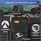 ZIMISI Car Back Seat Organizer, Waterproof Leather Automotive Backseat Hanging Bag with Cup Holders, Large Capacity Car Trash Can, Vehicle Travel Accessories for Most Vehicles (2PCS/Black)