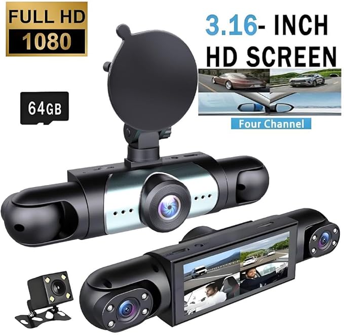 Wireless Dash Cam Front and Rear Camera System,360° 4 Channel Dash Cam 1080p Full View Car Dashcam System,Night Vision,Loop Recording,Parking Monitor,for Taxi,Fleet,Family Vehicles