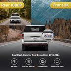 Fitcamx Front 2K+Rear 1080P Dash Cam Adapts for Ford Expedition 2018-2024 XL XLT Limited Platinum King Ranch MAX (HD2-6275), OEM Look, Dual Loop Recording, WiFi & APP, G-Sensor, Easy to Use, 64GB Card