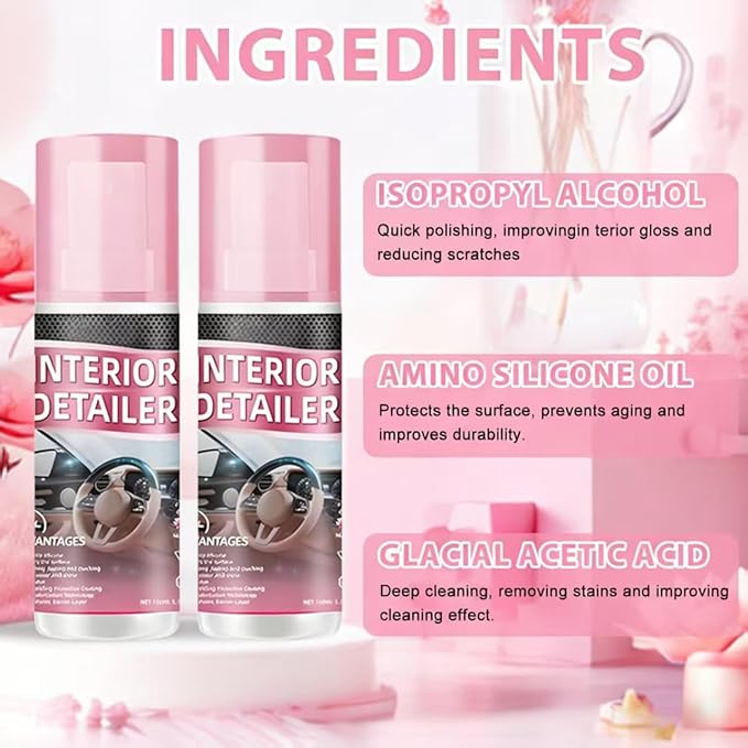 Car Interior Cleaner, Polishing Cleaner Detailer Spray, for Vehicle Detailing, Car Interior Detailer Spray, All Purpose for Dashboards, Seats, Leather, Plastic (1PCS, 100ML)