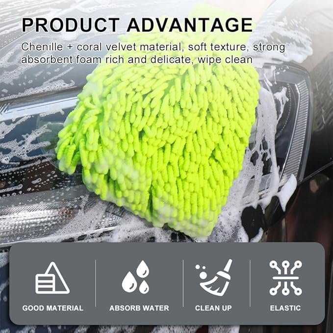 2PCS Car Wash Mitt, Wash Mitts for Car Washing, Chenille Premium Scratch-Free Microfiber Wash Mitt, Double-Sided Car Washing Gloves, Universal Car Accessories for Car, Truck, SUV