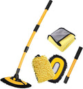 57'' Car Wash Brush with Long Handle Chenille Microfiber Car Wash Kit， Mitt Retractable Bent Pole Car Wash Brush for Cars RV Truck Boat (Yellow)