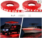 12V Marine Boat LED Light Strip Super Bright, 2 Pack 6.56FT IP68 Fully Waterproof RV Front Cap Lights, Golf Cart Underglow Roof Lights Strip for Truck ATV UTV SUV Car Pickup Trailer, Cuttable, Red