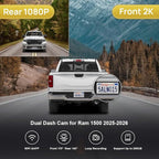 Fitcamx Front 2K+Rear 1080P Dash Cam Adapts for RAM 1500 2025-2026 RHO (HD2-D4120), Integrated OEM Look, 2 Way HD Video, WiFi & APP, Loop Recording, Gravity Sensor, Easy to Operate, 64GB Card