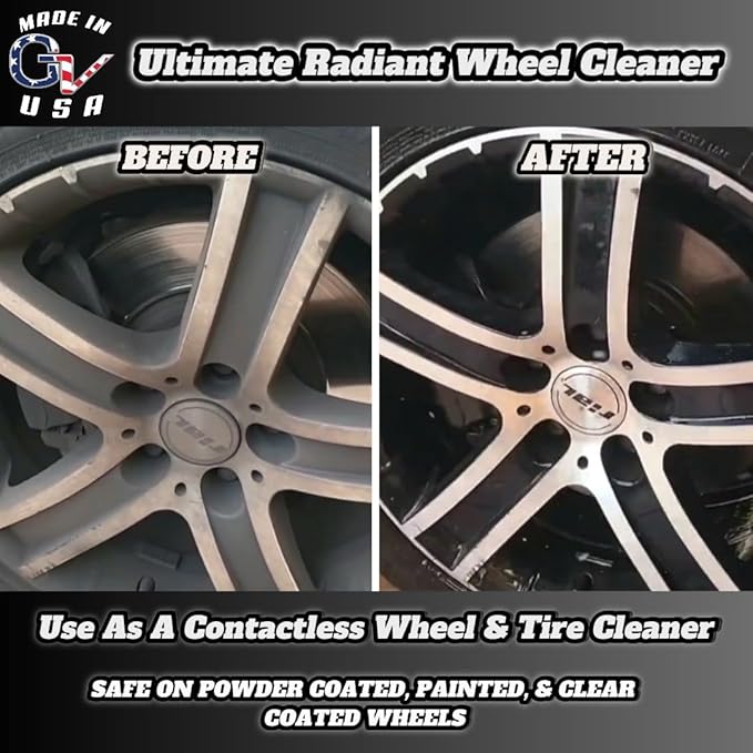 GV Automotive Products Ultimate Radiant Wheel Cleaner - Chrome Rim & Wheel Cleaner Spray – Safe, Ready To Use, Polishes, Shines & Removes Brake Dust – Professional Car Detailing Formula - 16oz