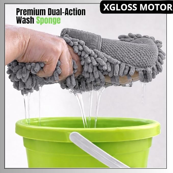XGloss Motor™ Premium Dual-Action Wash Sponge – Scratch-Free Car Wash Sponge with Soft Foam Side & Bug Removal Scrub Backing