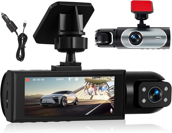 Dual Dash Cam for Cars Front and Inside 3.16 inch IPS Screen 1080P HD Camera for Cars Infrared Night Vision Loop Recording Wide Angle Inside Car Cameras 24H Parking Mode