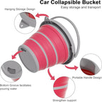 Collapsible Wash Bucket with Microfiber Mitt, 10L (2.6 Gallon) Portable Collapsiblle Bucket with Handle for Car Wash Household Cleaning, Multiuse Collapsibles Water Bucket and Car wash mitt - Pink