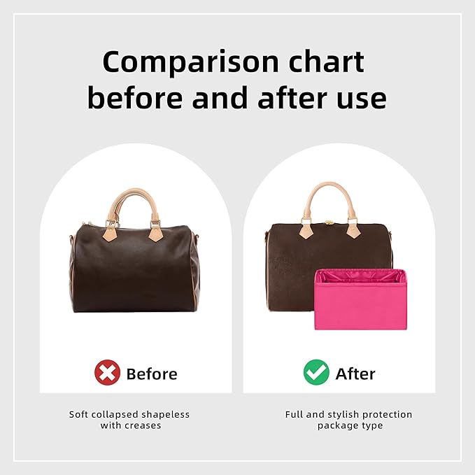 DGAZ Silk Purse Organizer Insert Fits LV Speedy 16/20/25/30/35/40/45 bags，Silky Smooth Bag Organizer，Luxury Handbag & Tote Shaper(Rose pourpre,SP30)
