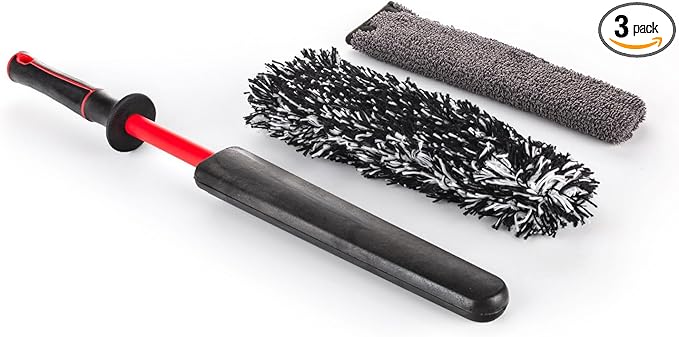 Detail Factory - Wheel Brush Kit with Interchangeable Microfiber Covers - Ultra-Soft Cleaning, Washing and Detailing Wheels, Tires, and Rims - Red