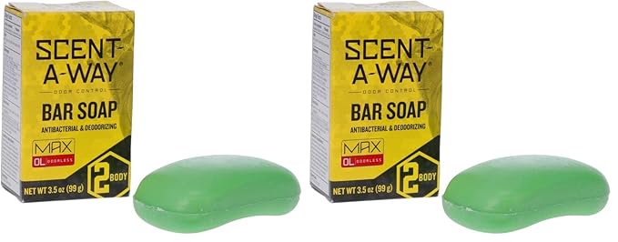 Hunters Specialties Scent-A-Way MAX Bar Body Soap - Hunting Odorless Green Soap Scent Eliminator for Hunters, Trappers, Anglers, and Campers - 3.5 Oz Bar (Pack of 2)