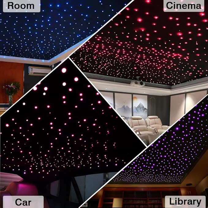 FIREWORK Starlight Headliner Kit, Fiber Optic Lights 10W RGBW Twinkle+Music Sync Effect+APP+Remote, 460pcs 6.5ft/2m 0.03in/0.75mm Fiber Cable for Star Lights for Car/EV & Home Theater Ceiling