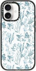 CASETiFY Impact iPhone 17 Case [Slim/Compatible with Magsafe / 8.2 ft. 4X Military Grade Drop Protection] - Elegant Pastel Blue Vintage Butterfly Floral - Clear Black