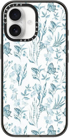 CASETiFY Impact iPhone 17 Case [Slim/Compatible with Magsafe / 8.2 ft. 4X Military Grade Drop Protection] - Elegant Pastel Blue Vintage Butterfly Floral - Clear Black