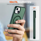 SUPFINE Magnetic for iPhone 15 Case (Compatible with MagSafe) (Military Grade Drop Protection) Slim Translucent Matte Shockproof with Anti-Fingerprint Phone Case, Forest Green
