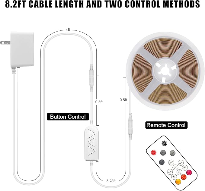 Tatazone 16.4ft 1800K COB Led Strip Lights with RF Remote, Dimmable Bright Adhesive Indoor Amber Led COB Light Strip for Cabinet, Painting, Room, Bed
