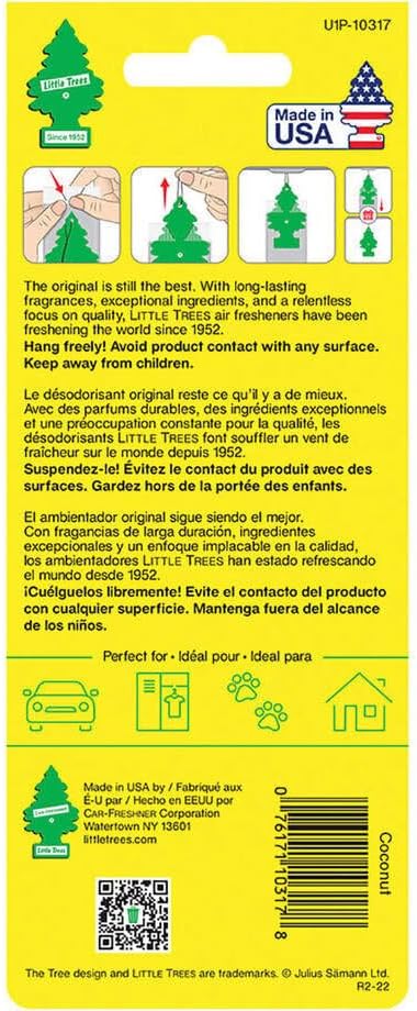 LITTLE TREES Car Air Freshener | Hanging Paper Tree for Home or Car | Coconut | 24 Pack