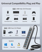 GiGimundo USB 3.0 Hub, 7-Port USB Extender Hub with 3.3FT Long Cable, USB Splitter, Aluminum High-Speed 5Gbps USB Hub for PC, Laptop, Desktop, Computer, PS5, XPS(Gray,1M)