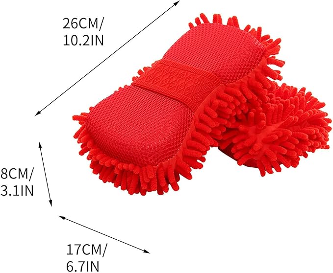 Car Wash Mitt,Microfiber Chenille Car Wash Mitt,Double-Sided lint-Free,Scratch Free,Cleaning Mitts for Truck, SUV, RV (Red)