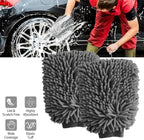 WASH&WHIPS Chenille Premium Scratch-Free Microfiber Lint-Free Wash Mitt - Regular Size, 8" x 10" in, Blue -2 Pack