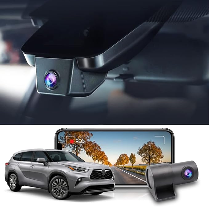 Fitcamx Front 2K+Rear 1080P Dash Cam Adapts for Toyota Highlander 2020-2026 & Highlander Hybrid (Gen4/UX70), OEM Style, Dual HD Video, WiFi & APP, Loop Recording, G-Sensor, Easy to Set, 64GB Card