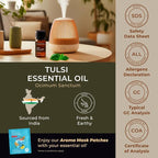 100% Pure Holy Basil (Tulsi) Essential Oil - 0.34 Fl Oz - Holy Basil (Tulsi) Oil for Hair, Skin, Diffuser, Aromatherapy & DIY Candle Making Scent