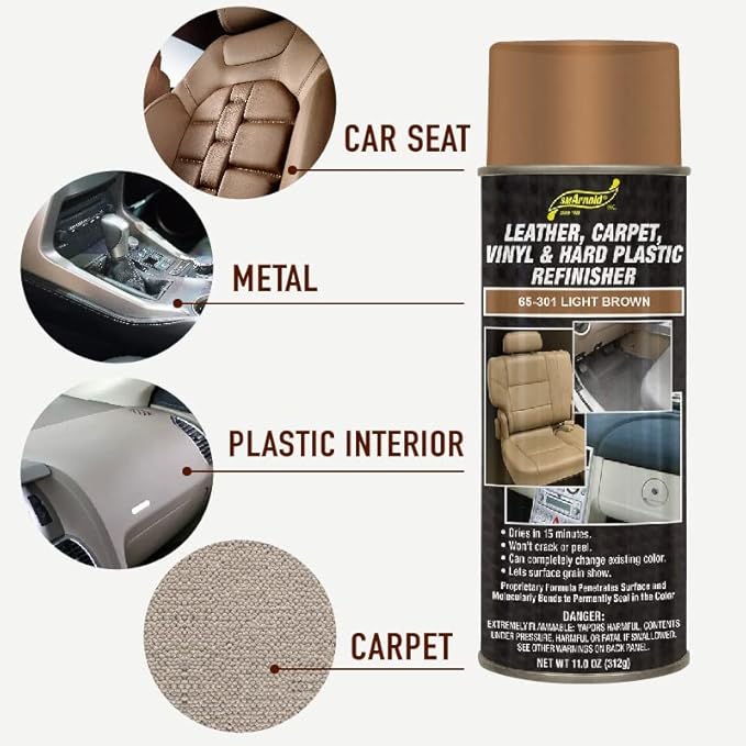S.M. Arnold Refinishing Spray Paint - LIGHT BROWN 11 Oz. - For Leather, Carpet, Vinyl, Metal, Plastic, Polycarbonate, Polypropylene, Acrylic, Lexan, Fiberglass | Pro Grade Aerosol Refinisher