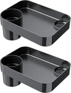 [2 Pack] Car Seat Snack Tray for Toddlers - 3 Inch Cup Holder Fits Most Sippy Cups & Straw Bottles with Dip Well, Mess-Free Square Kids Travel Tray Road Trip Essentials, Black, 2