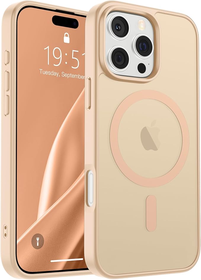 SUPFINE Magnetic for iPhone 16 Pro Case (Compatible with MagSafe) (Military Grade Drop Protection) Slim Translucent Matte Shockproof with Anti-Fingerprint Phone Case,Sand Pink