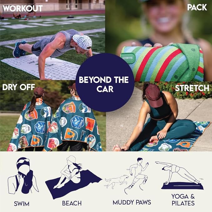 Sprints Athletic Running Towel, Full-Sized, Car Seat Cover - Performance Microfiber… (Out N Back)
