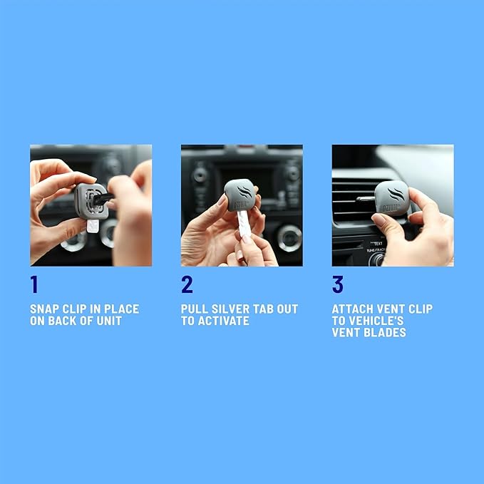 Ozium Membrane Car Vent Clip AC Air Fresheners Car Air Freshener and Car Odor Eliminator (Carbon Black, 4 Packs)