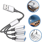 KALLORY USB Hub Splitter 1 Male to 3 Female Portable USB Power Adapter for Laptop and Car for Fast Charging and Data Sync