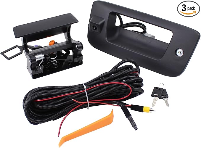Tailgate Handle and Bezel with Rear View Backup Park Assist Camera and Lock Cylinder Kit for Chevrolet Silverado 1500 2500 3500 HD for GMC Sierra 1500 2500 3500 HD 2007-2014
