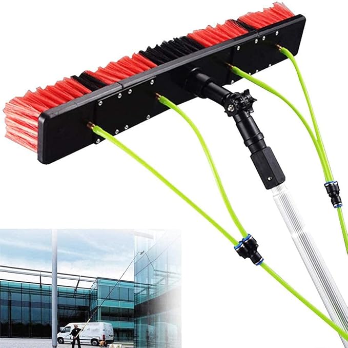 12M Telescopic Window Cleaning Pole with Water Fed Brush - Extendable Cleaner for Conservatory Roofs Solar Panel & Photovoltaic Cleaning 30cm Brush Head for Effortless Reach