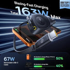 Baseus 163W Retractable Car Charger USB C Fast Charging, PrimeTrip VR2 Max 4 in 1 Fast Car Charger with Dual Retractable USB C Cable for iPhone 17 16 15 Pro Max, Samsung Galaxy S25 Ultra, Android