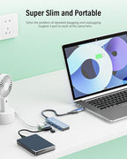 USB 3.0 Hub 4 Ports 5Gbps, Dual USB-A/C Aluminum Splitter, Ultra-Slim Multiport Expander Adapter for iPhone 17/16/15,MacBook,iPad,Laptop,PC,Desktop,HDD, Keyboard, Mouse, Xbox, PS5,Android
