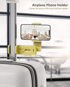 MiiKARE Airplane Travel Essentials Phone Holder, Universal Handsfree Phone Mount for Flying with 360 Degree Rotation, Accessory for Airplane, Travel Must Haves Phone Stand for Desk, Tray Table, Yellow