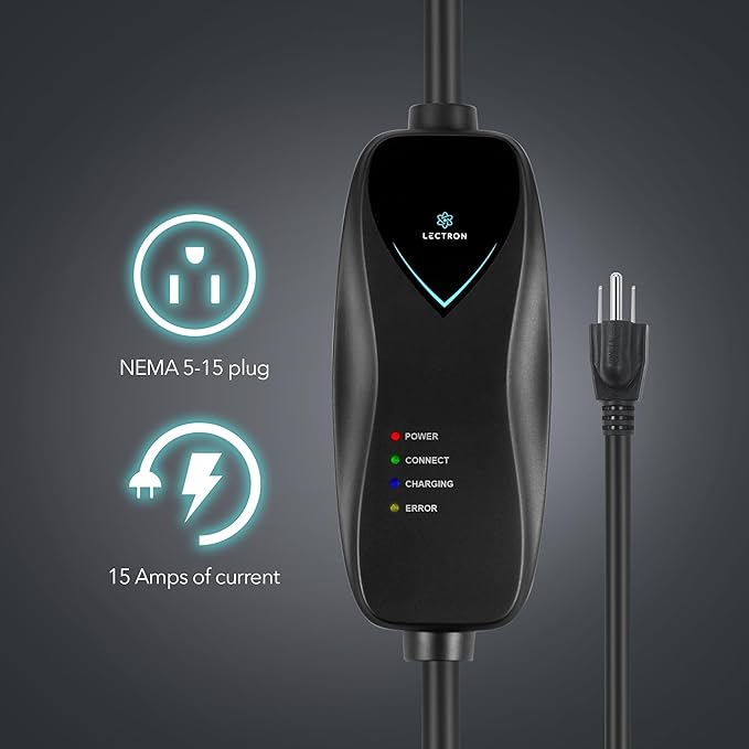 Lectron Level 1 EV Charger - ETL Certified, 120V, 15 Amp, 16 ft Extension Cord & J1772 Cable - Portable Electric Car Charger for J1772 EVs and Plug-in Hybrid Vehicles