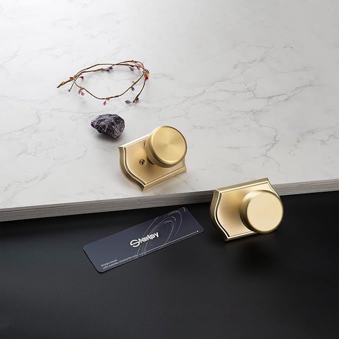 6 Pack Pismo Doorknobs for Hall, Gold Interior Door Knobs with Camelot Trim, Satin Brass Interior Door Handles