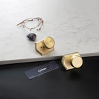 Interior Pismo Doorknobs for Hall, Gold Door Knobs with Camelot Trim, Satin Brass Door Knob with Lock