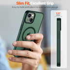 SUPFINE Magnetic for iPhone 15 Plus Case & iPhone 14 Plus Case(Compatible with MagSafe)(Military Grade Drop Protection) Slim Translucent Shockproof with Anti-Fingerprint Phone Case,Forest Green