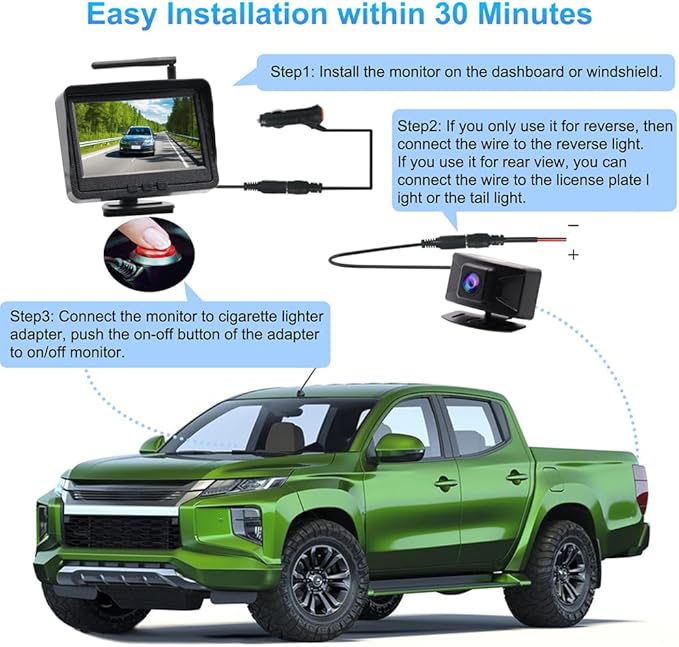 B-Qtech Wireless Backup Camera System Rear View Camera Monitor Kit HD 1080P Reverse Cameras for Truck Car Pickup RV Camper Waterproof Night Vision